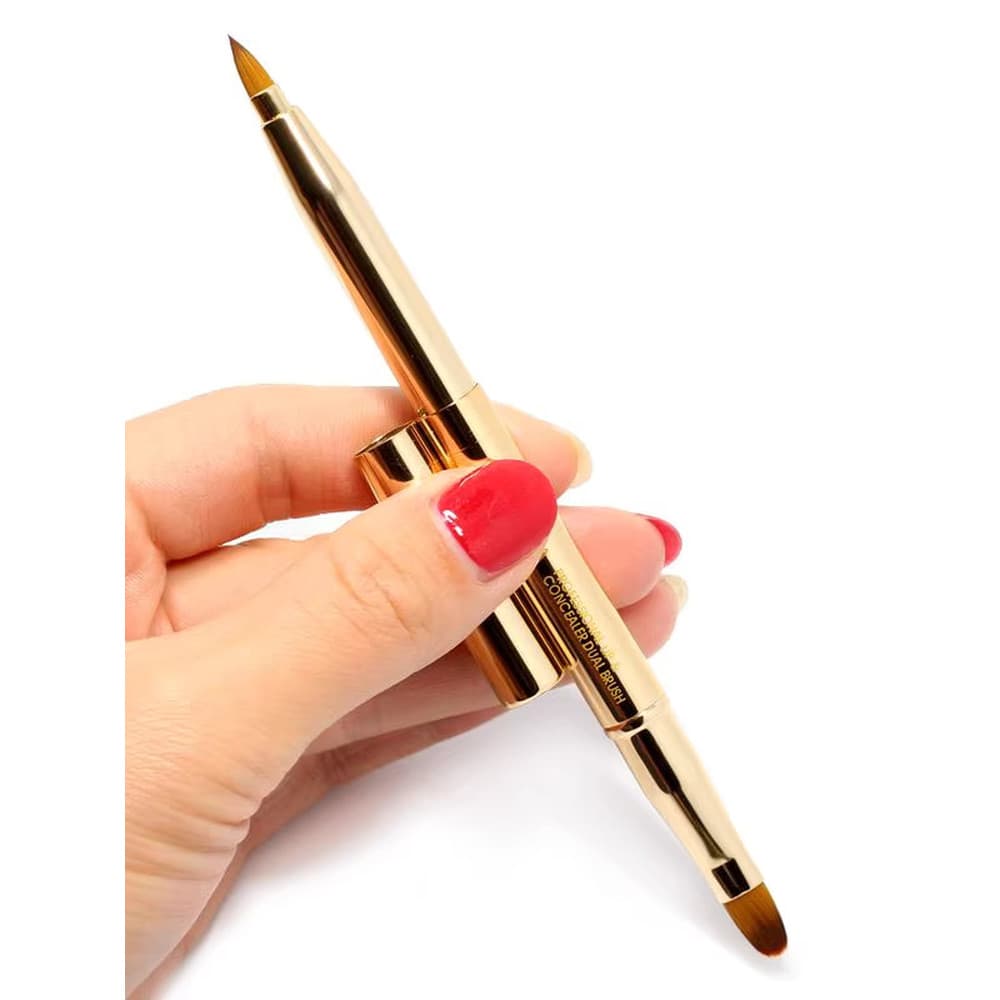 Pincel labial de duas cabeças, pincel de batom retrátil de Metal para delineador labial, pincel corretivo com tampa, por