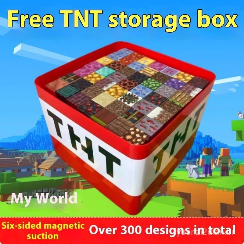Meu Pixel World Blocos de Construção Magnéticos + Caixa de Armazenamento TNT, projetado para uso infantil.