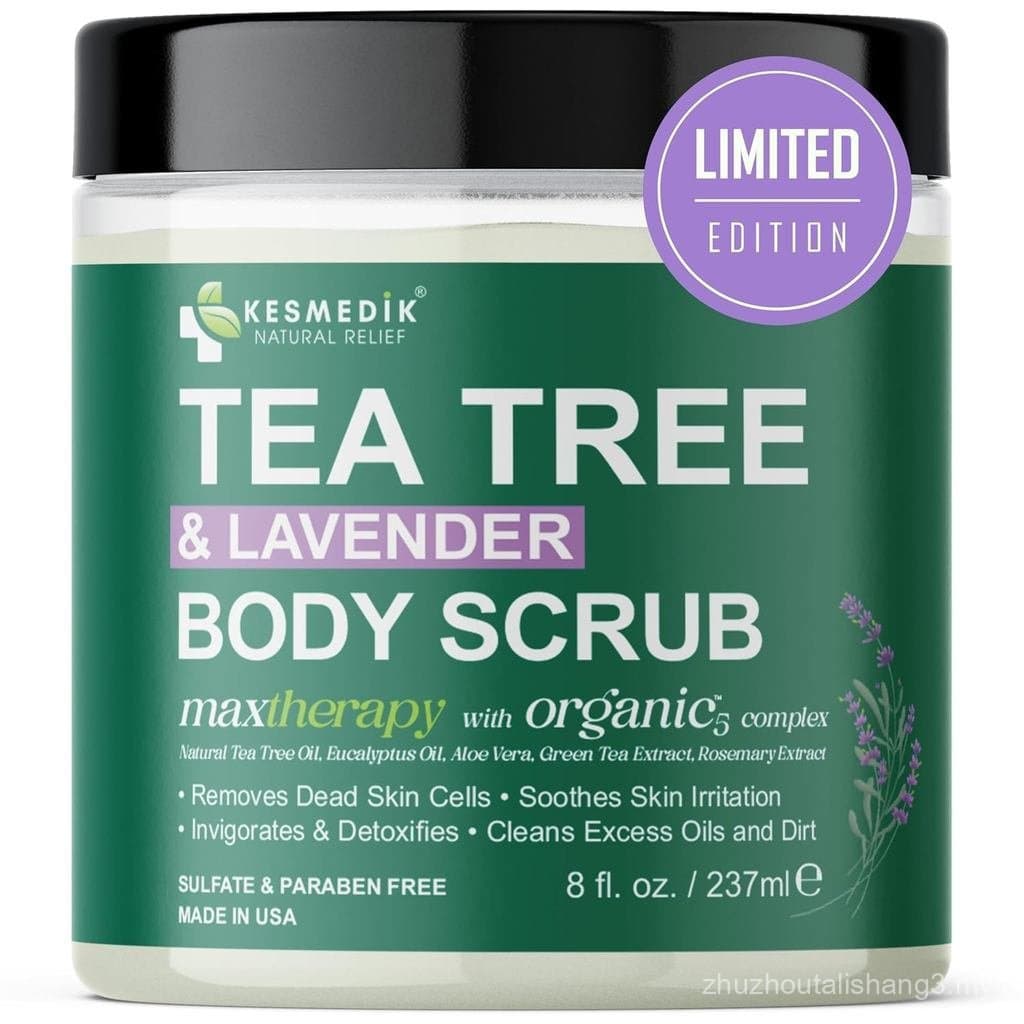 Esfoliante Corporal e para os Pés com Óleo de Tea Tree Puro, Esfoliante com Sal do Himalaia, Células-Tronco e Manteiga d