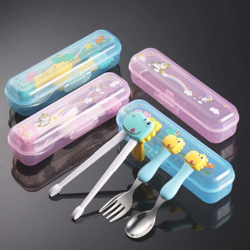 Novo 304 aço inoxidável dos desenhos animados dinossauro crianças utensílios de mesa portáteis boca tigre prática pauzin