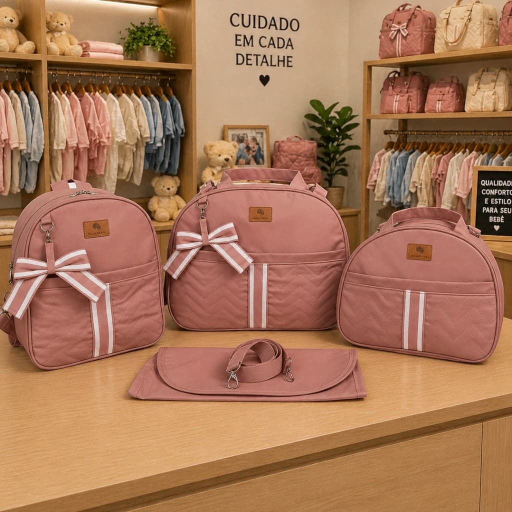 Kit Bolsas Mala Maternidade 4 Peças Feminina Bebe Cegonha