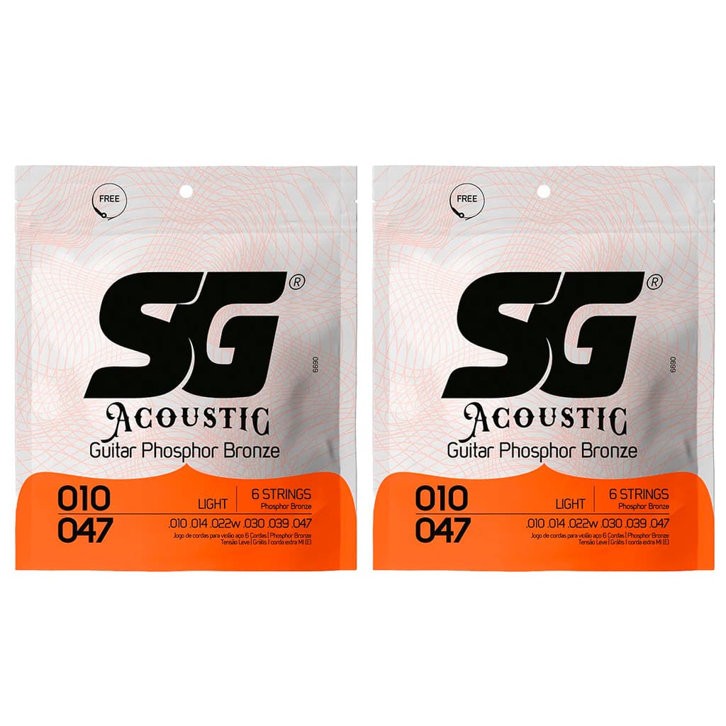 Kit 2 Encordoamento P/Violão Fósforo Bronze SG 0.010 - 0.047