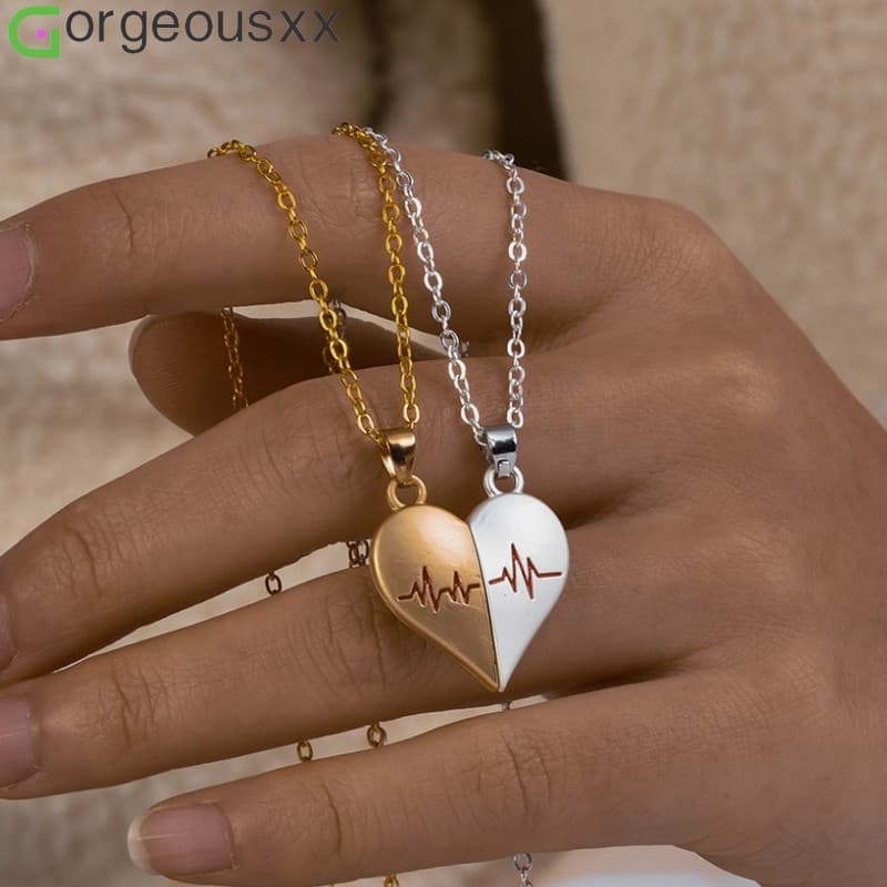 2 Pçs Melhores Amigos Colares Coração ECG Pingente Em Forma De Gargantilha Colar Feminino Para Amantes Presentes Da Amiz