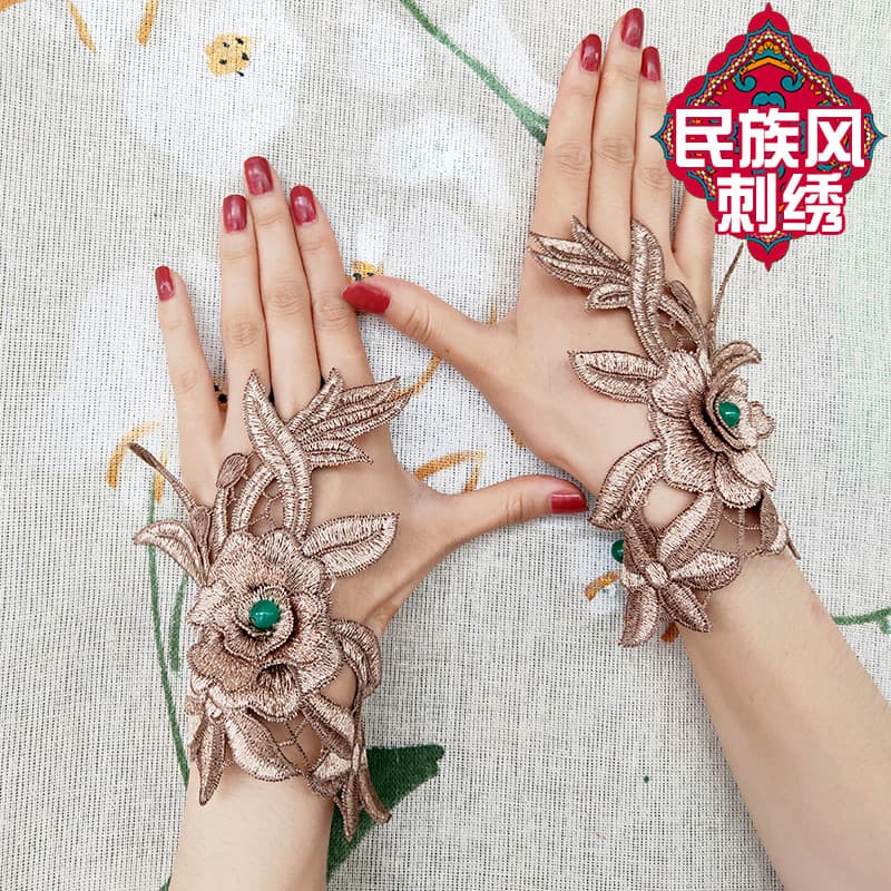 Capa de pulso capa cicatriz luvas decorativas feminino estilo fino primavera verão estilo étnico luvas bordadas suporte