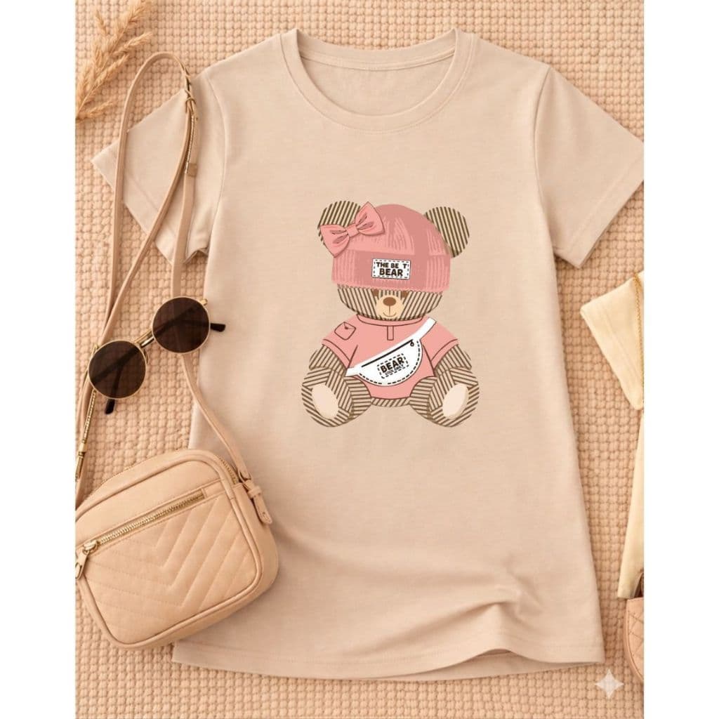 Camiseta infantil e juvenil meninas urso blusa premium de algodão