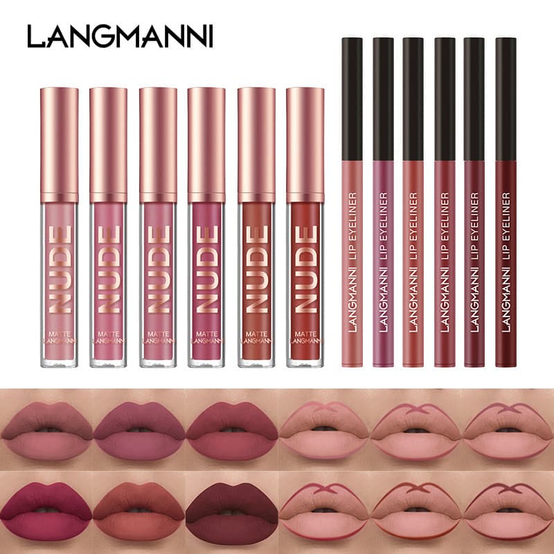 2pcs Batom Lipliner Caneta Conjunto Fosco À Prova D'água Delineador Labial Pe