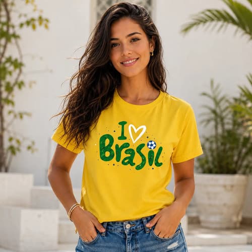 Camiseta Feminina Brasil Hexa para Copa do Mundo Camisa Blusa 100% Algodão Brasil Torcida Jogo Leve Confortável Casual