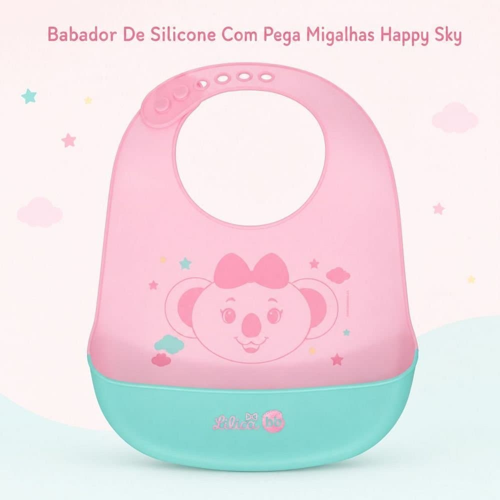 Babador De Silicone Com Pega Migalhas Happy Sky Lilica BB