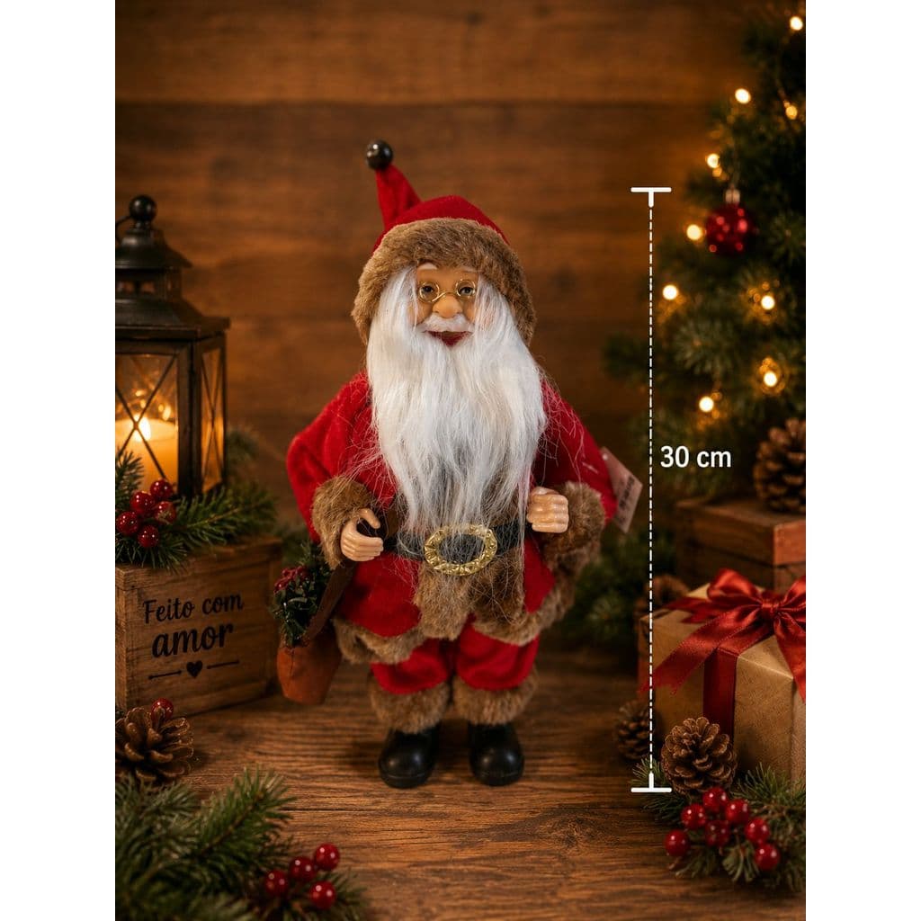 Papai Noel 30cm com Bolsa Decorativa – Enfeite Natalino