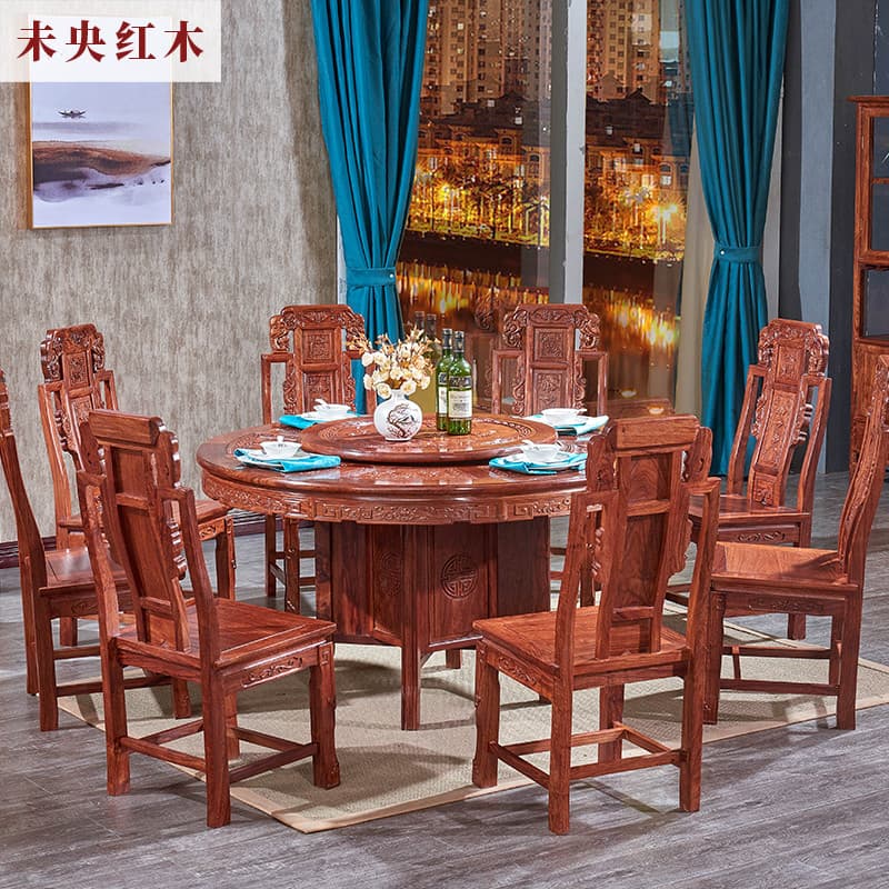 Mesa de jantar de mogno combinação de cadeira redonda de madeira maciça ouriço sândalo vermelho grande apartamento peque