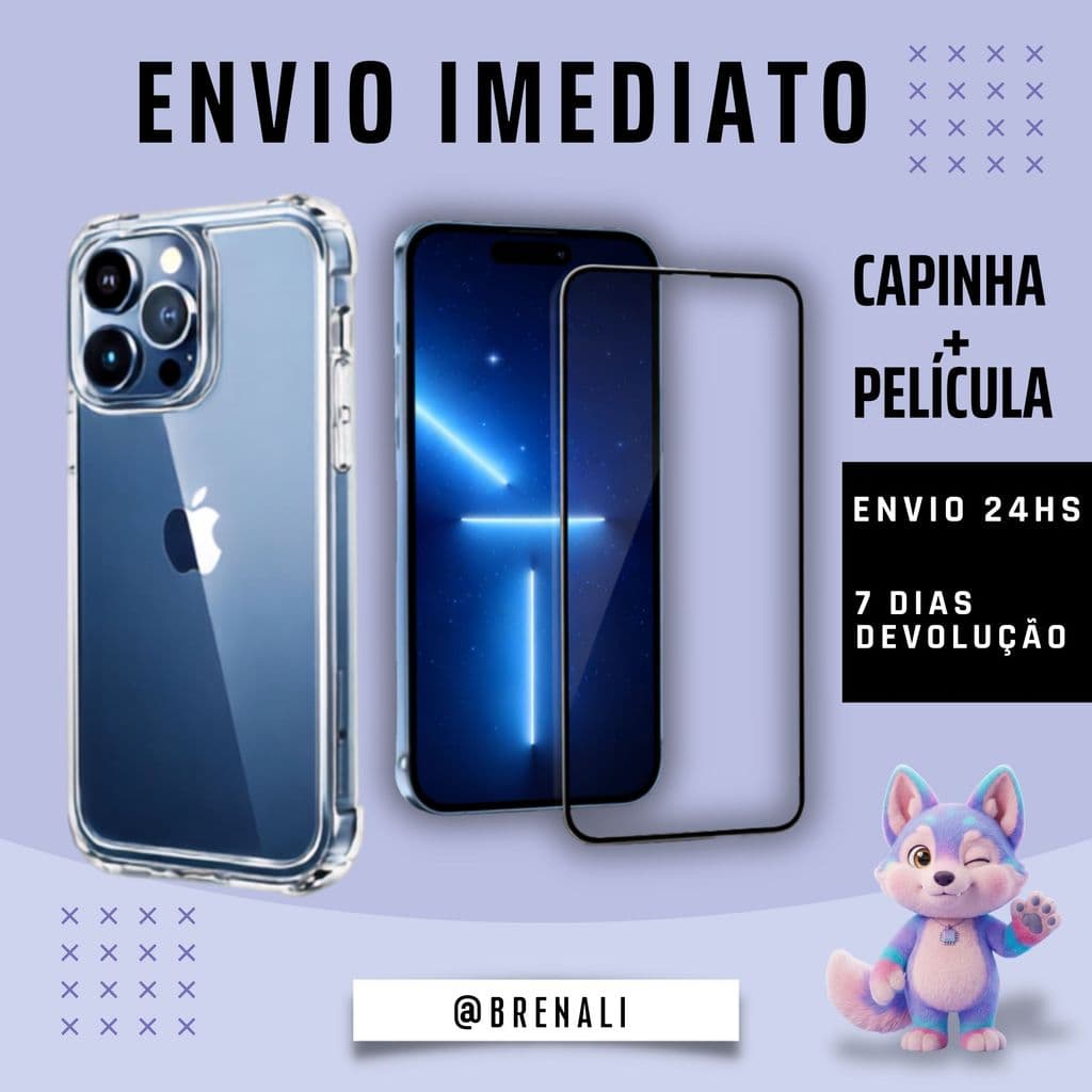 Kit Proteção Capinha + Película iPhone XR/11/12/13/14/15 Premium