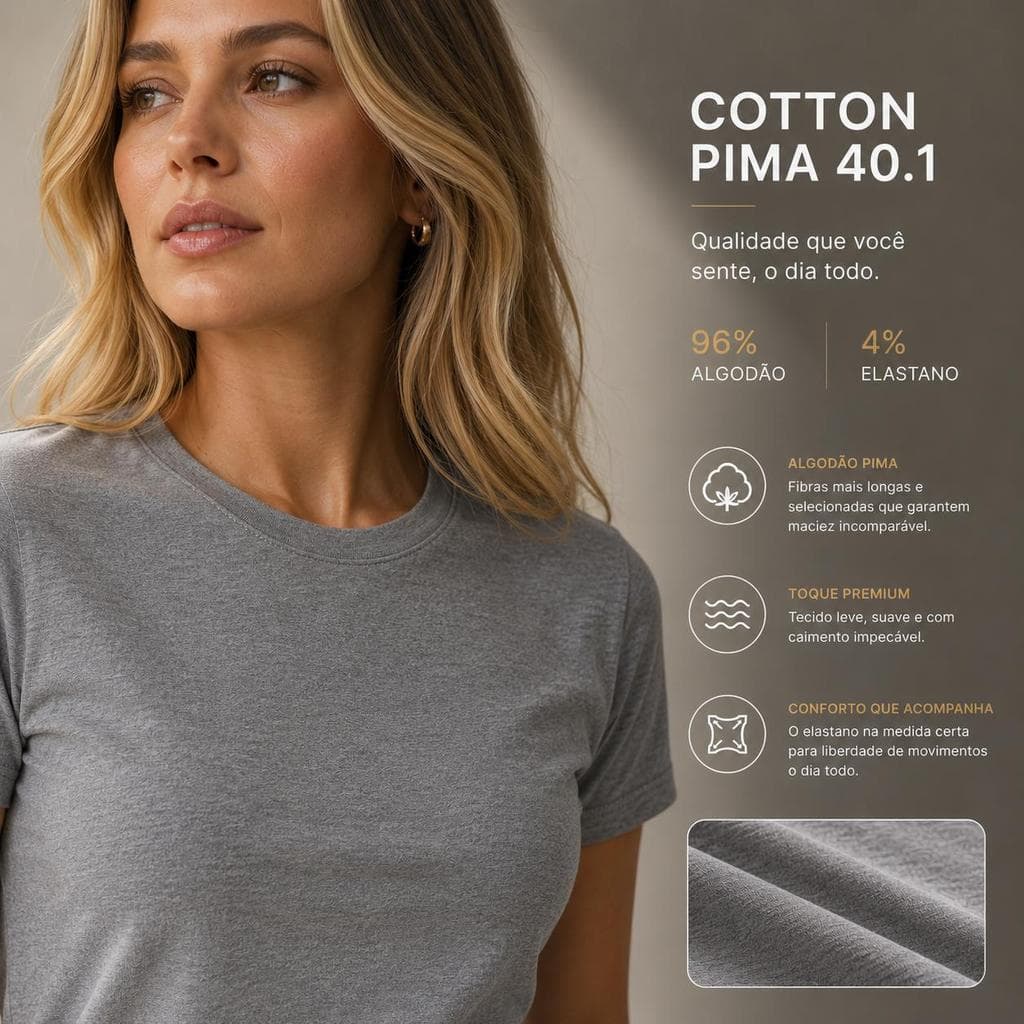 T-shirt Lisa Lançamento Peruana 40.1 Cotton Pima Sem Estampa Feminina BabyLook Tee Camisa Unissex Blusinha Inverno