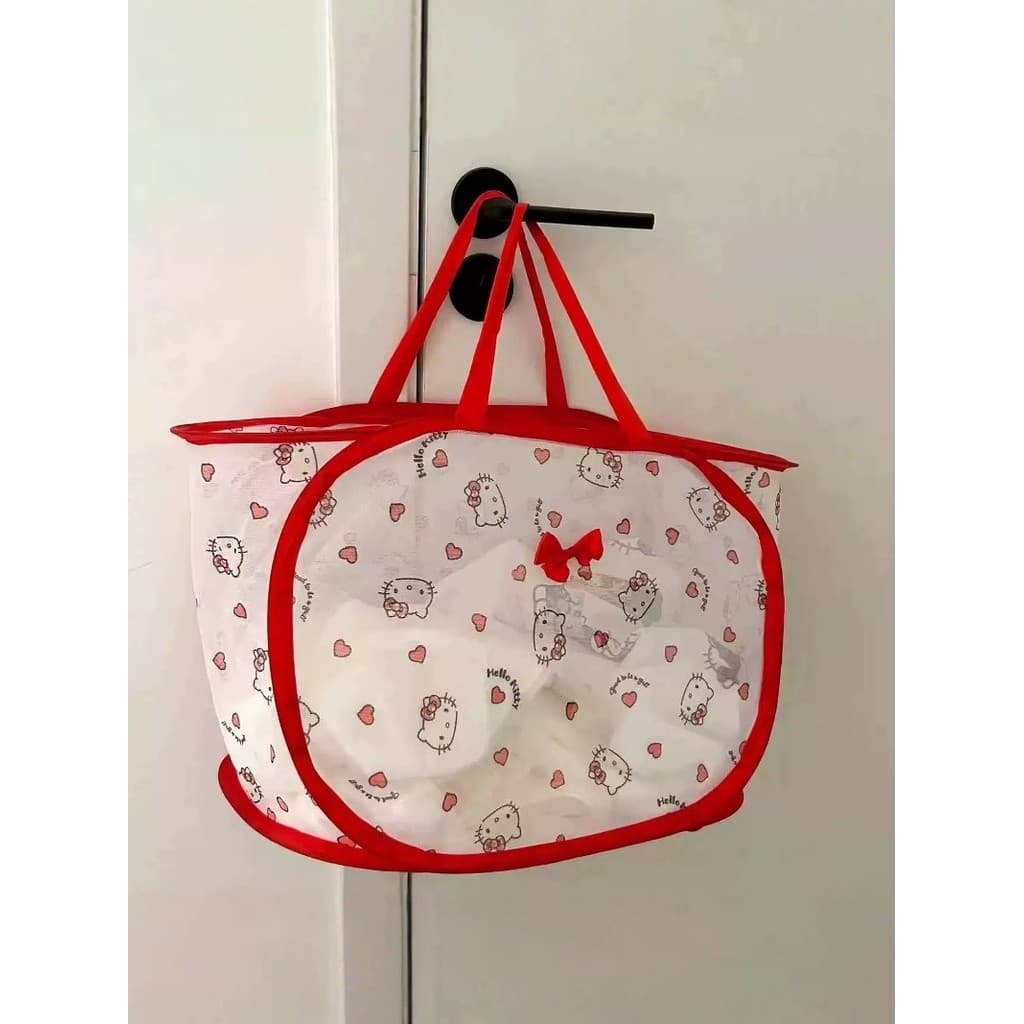 Ins menina coração dos desenhos animados KT gato dobrável saco de armazenamento roupas sujas cesta de armazenamento cest