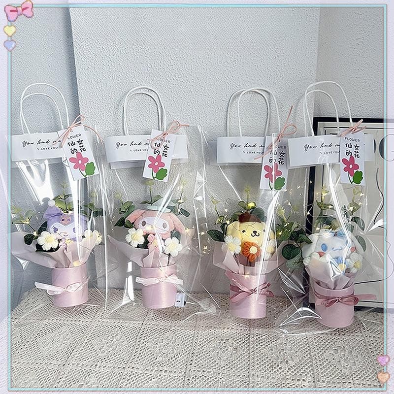 1 Conjunto de Presente para Meninas no Dia dos Namorados e Natal, Buquê de Pelúcia com Boneca de Flor e Bolsa, Novo