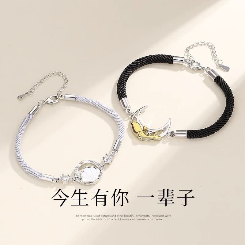 Para sempre com você, pulseira de casal banhada a prata esterlina, corrente de clavícula de design de nicho de luxo leve