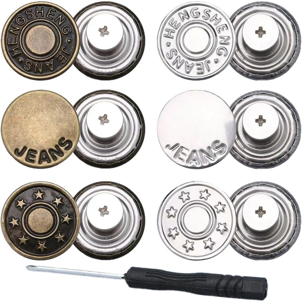 6 peças de botões de pressão para jeans soltos, 17 mm, sem costura, sem pregos, botões de metal removíveis para substitu