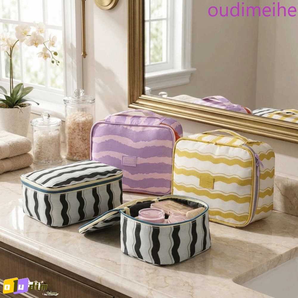 Bolsa Cosmética De Viagem OUDIMEIHE , De Maquiagem Listrada De Grande Capacidade Lavagem Portátil