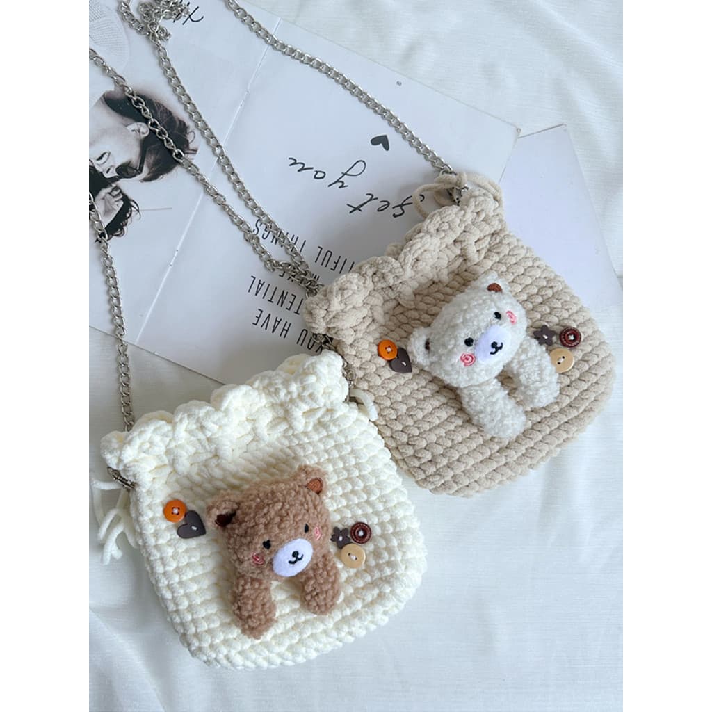 Bolsa diy tricotada à mão, Material de lã, linha de barra de gelo, crochê, produto acabado caseiro, bolsa Diagonal, pres