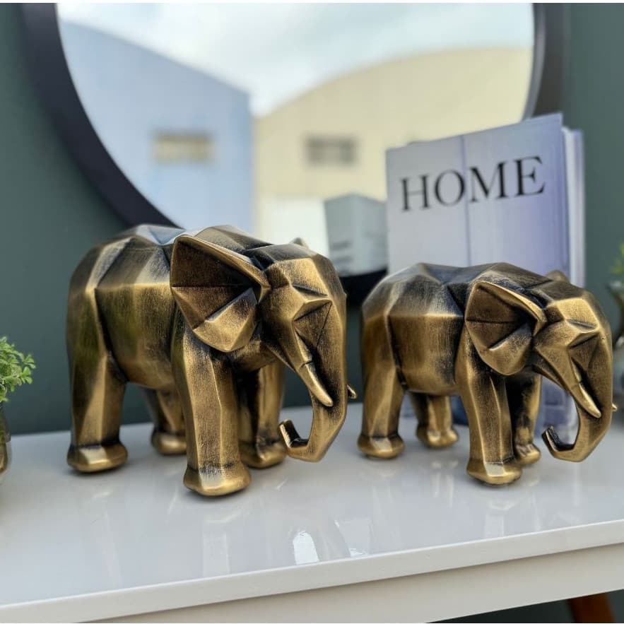Elefante Geométrico 3D DUPLA Dourada Envelhecida decoração elegante Adorno de Luxo