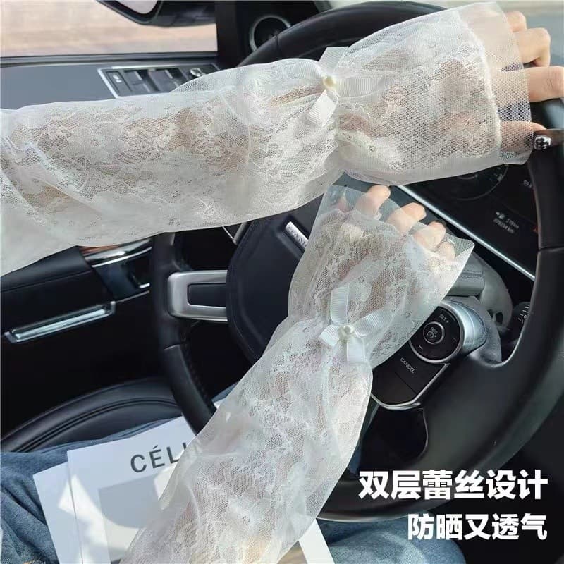 Renda protetor solar mangas mulheres verão solto estilo fino condução equitação pára-sol Anti-ultravioleta mangas de gel