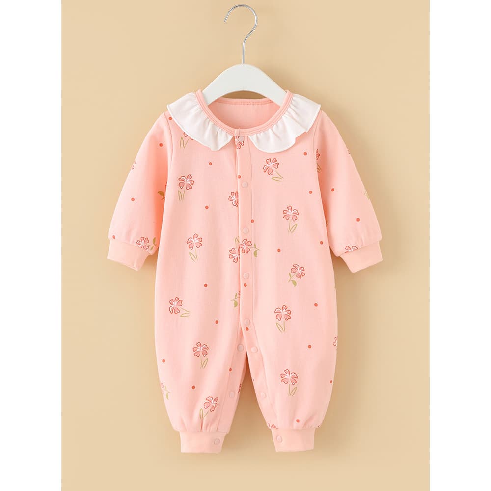Primavera outono novo estilo roupas da menina do bebê classe A puro algodão gola de renda macacão bebê doce pequeno Flor