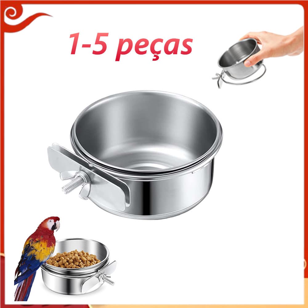 Tigela de alimentação de pássaros em aço inoxidável, alimentador de gaiola, 1-5 tigelas de gaiola para animais de estima