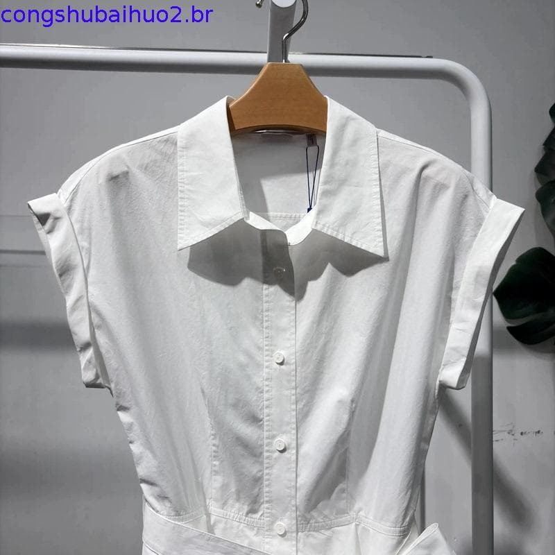 Cinto duplo MM mai 26 verão branco puro algodão csa saia vestido feminino manga curta lapela 4H4291001