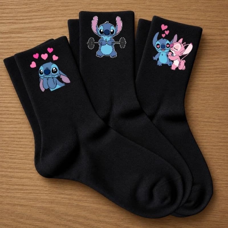 Kit 3 Pares Meias Pretas Queridinhas Fashion Stitch Algodão Confortável Estilo Casual Academia Modernas Treino Novidade