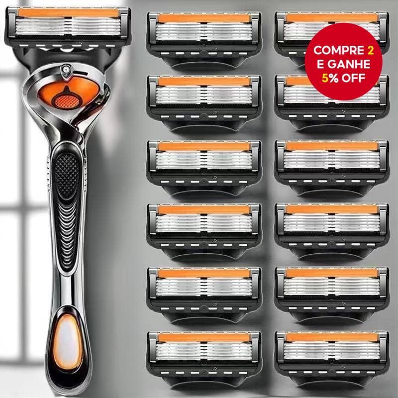 Barbeador Manual de 5 Camadas de Aço Inoxidável de Alta Qualidade com 4 Cabeças de Lâmina Substituíveis, Cabo Universal