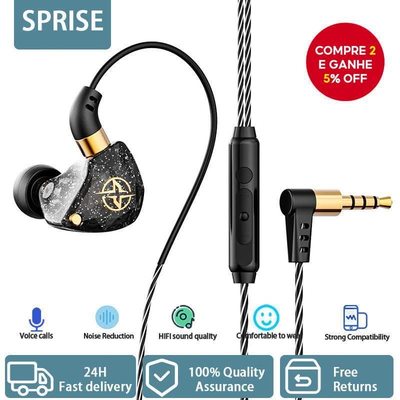 SPRISE Novo X6 Dinâmico Em Fones De Ouvido Graves Profundos Microfone Estéreo Com Fio 3.5mm Preto Azul Roxo Rosa Verde P