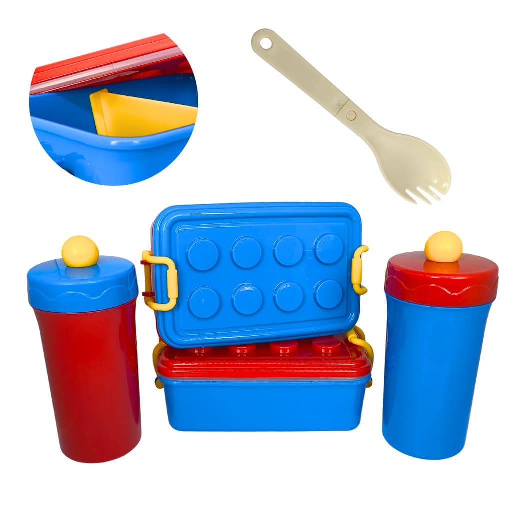 Kit Marmita Lancheira Infantil Copo Talher Desmontável Vedação Silicone Escolar Porta Lanche Travas