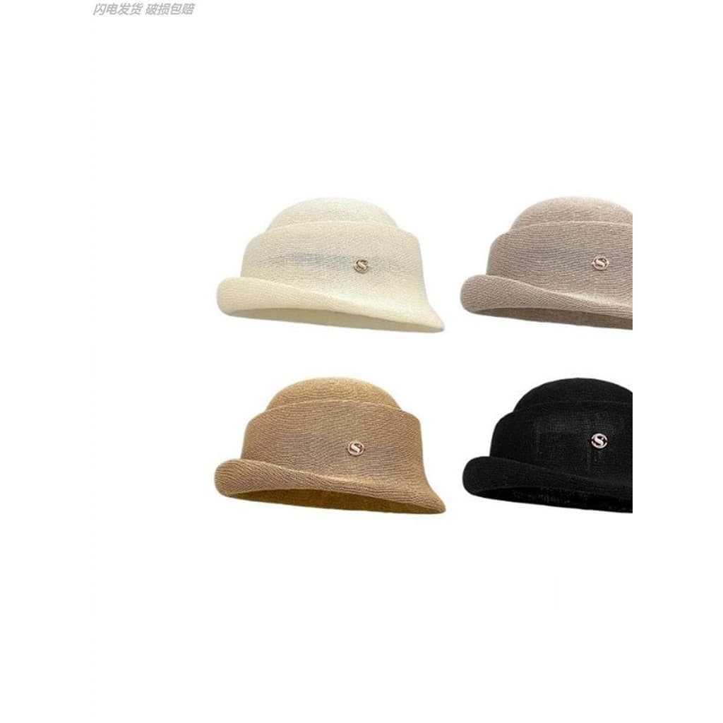 Filha estilo preto lã Curling cartola mostrando rosto pequeno Hepburn estilo elegante pote chapéu balde chapéu High-End