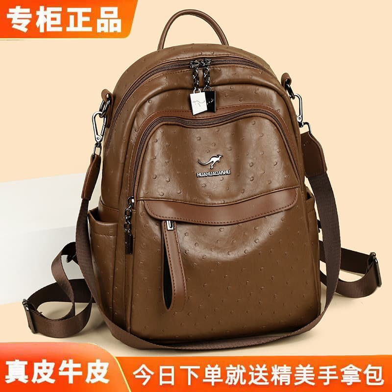 Marca genuíno couro genuíno mochila feminina 2026 novo estilo grande capacidade leve viagem multifuncional mochila Commu
