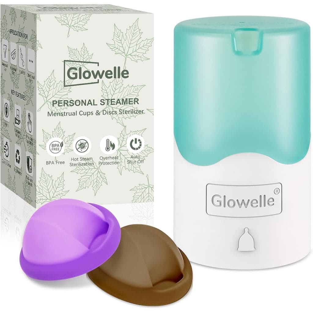 Conjunto de Disco Menstrual e Esterilizador GLOWELLE, Mini Limpador a Vapor com 2 Discos Reutilizáveis Macios, Alternati