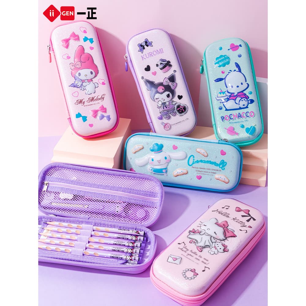 Estojo Sanrio genuíno Estojo tridimensional EVA brilhante 2024 Novo estilo Estojo Kuromi Melody Cão de orelhas grandes d