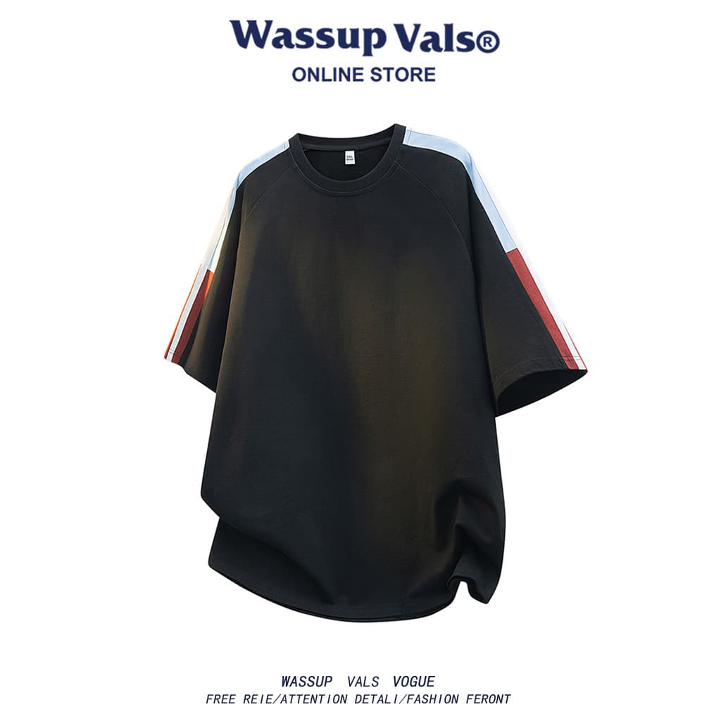 WASSUP VALS Americano em torno do pescoço de manga curta camiseta masculina novo estilo verão novo estilo Street Wear so