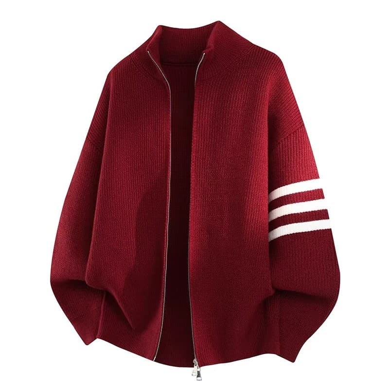 Cardigan vermelho de três barras com zíper suéter masculino outono inverno Benming ano Casual malhas estilo Preppy jaque