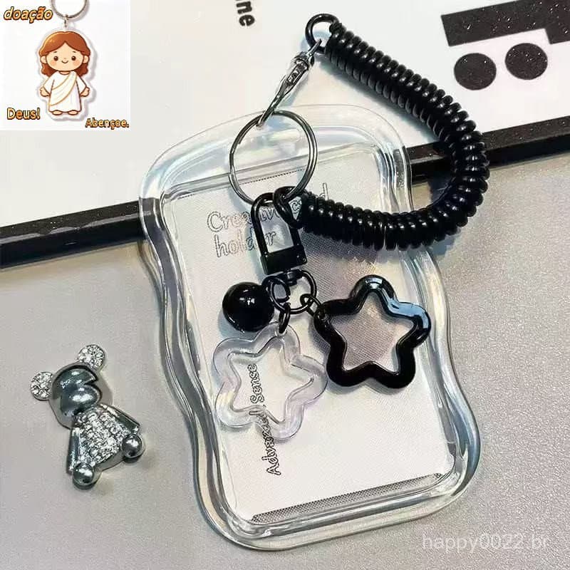 Porta-Cartões Fotográficos Fofo Kpop Star Wave Photocard Chaveiro Transparente（Dar chaveiro）