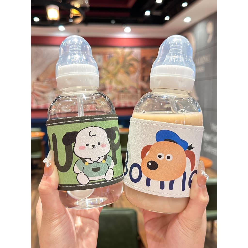 Copo de água para garrafa de bebê estilo influenciador, copo de vidro resistente ao calor para meninas, estudantes unive