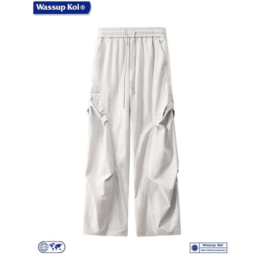WASSUP KOI Joint American High Street Macacão Plissado Masculino Solto Reto Caminhadas Ao Ar Livre Paraquedista Calças C