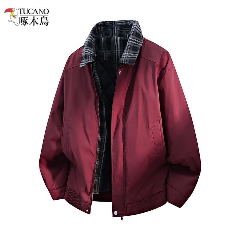 Woodpecker gola xadrez algodão acolchoado jaqueta masculina outono inverno acolchoado quente acolchoado jaqueta falsa la