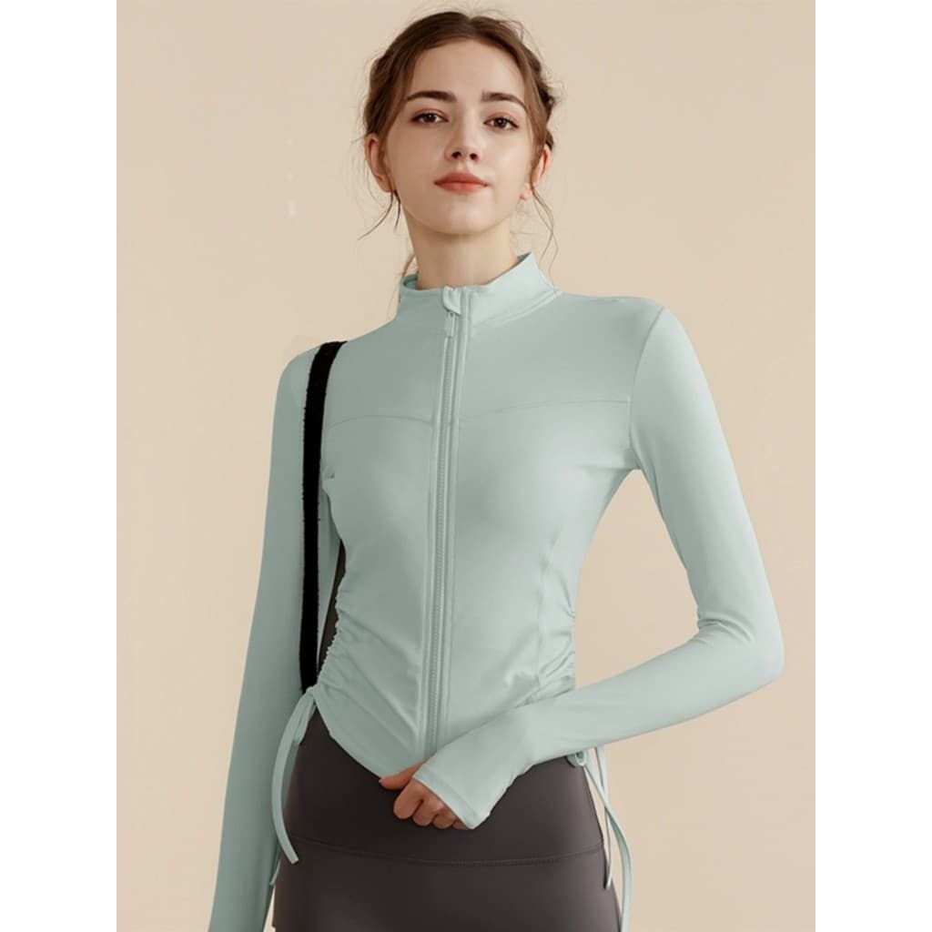 High-End roupas de Yoga topo feminino fino-ajuste mais magro olhar de manga comprida gola alta correndo zíper