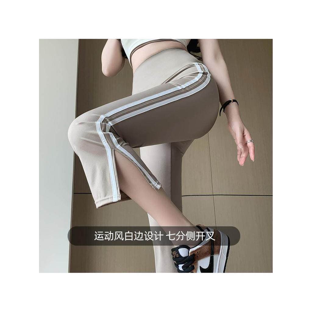 Verão fino cintura alta tubarão calças femininas exterior Wear Leggings magros borda branca estreita barriga pé fenda ca