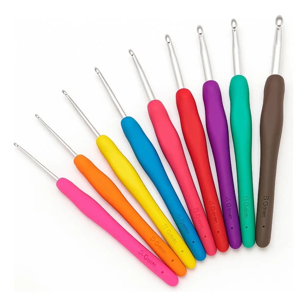 Kit 9 Agulhas Crochê Ergonômicas Vbs Brasil Cabo Soft (cores sortidas)
