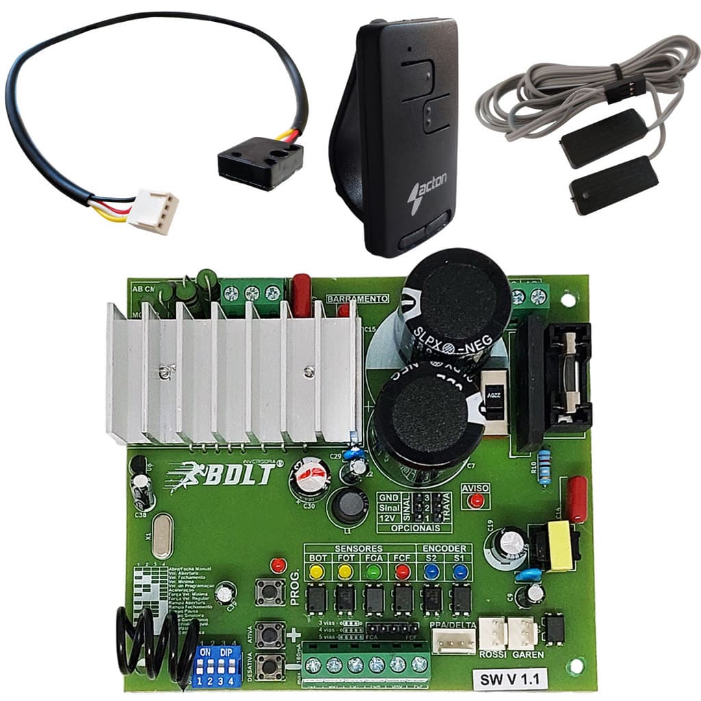 KIT CENTRAL BOLT PORTÃO ABRE EM 4 SEG 1 TX UNO FIM DE CURSO BASCULANTE CABO ENCODER