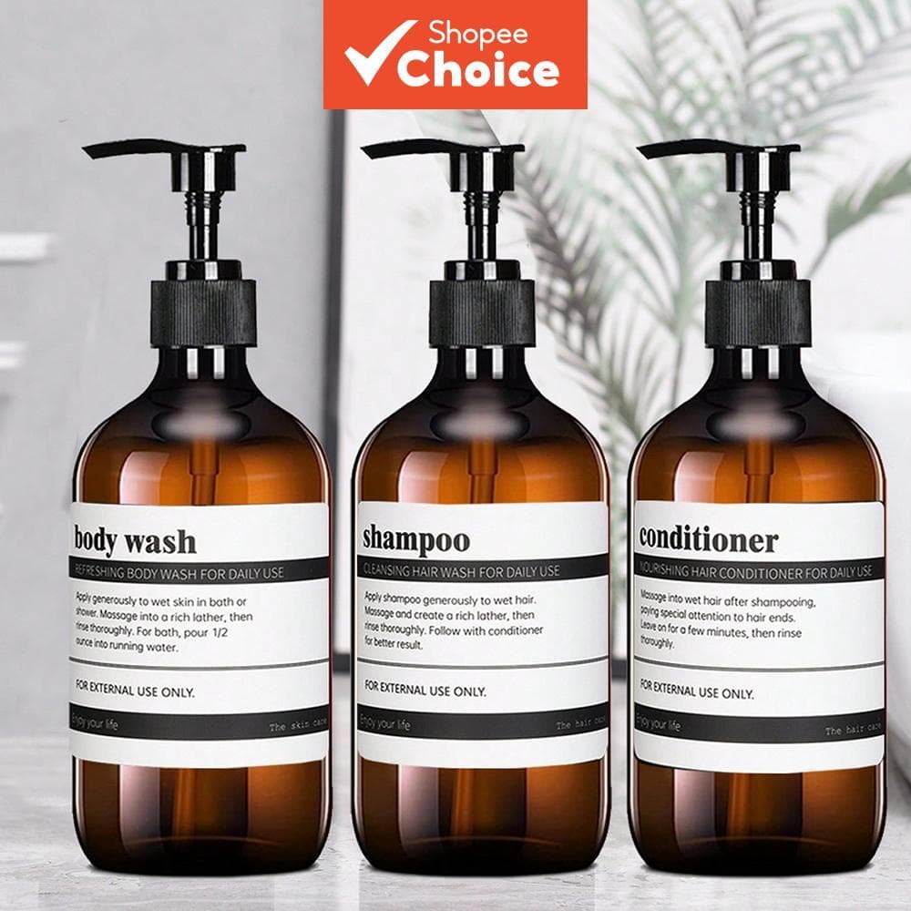 Shampoo e Condicionador Ambar Refilável com Bomba para Lavagem Corporal Banheiro Hotel 500ml