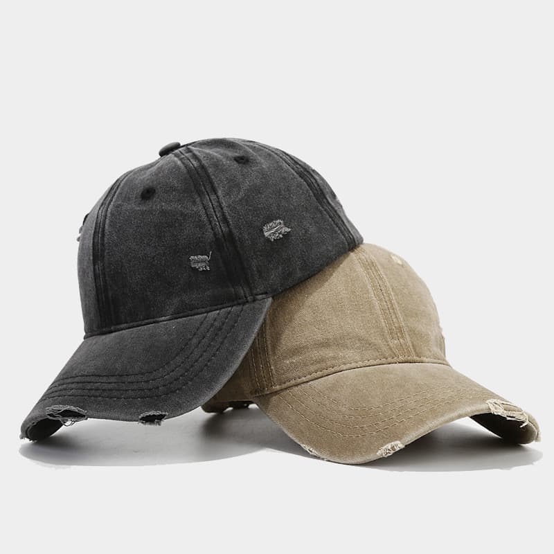 Novo estilo quatro estações lavado angustiado boné de beisebol masculino único elegante quebrado nada borda de pele chap