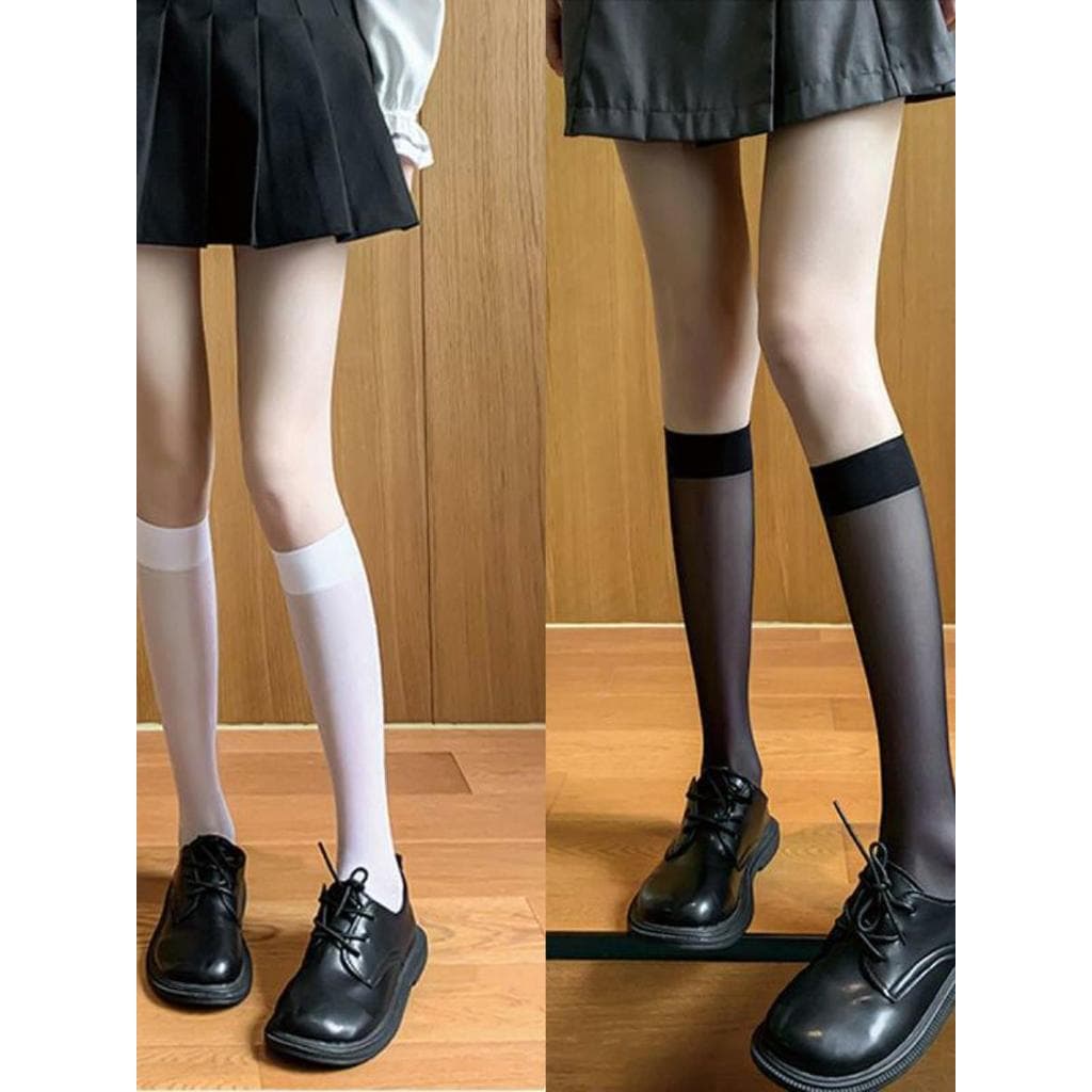 JK meias japonesas fofas de pressão de seda branca verão estilo fino tubo médio longo meias pretas estudante na moda sim