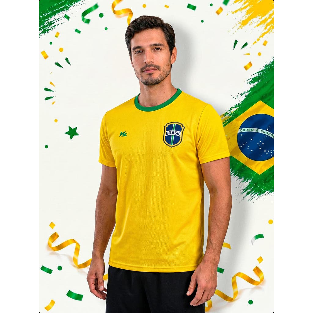 Camiseta Brasil Masculina Futebol Torcida Camisa Dry Esportiva Amarela