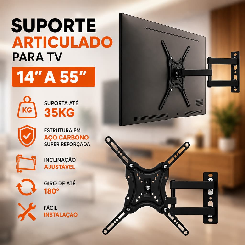 Suporte Para TV Articulado 14 a 55 Polegadas de Parede Lcd Led Tv Smart Universal Televisão